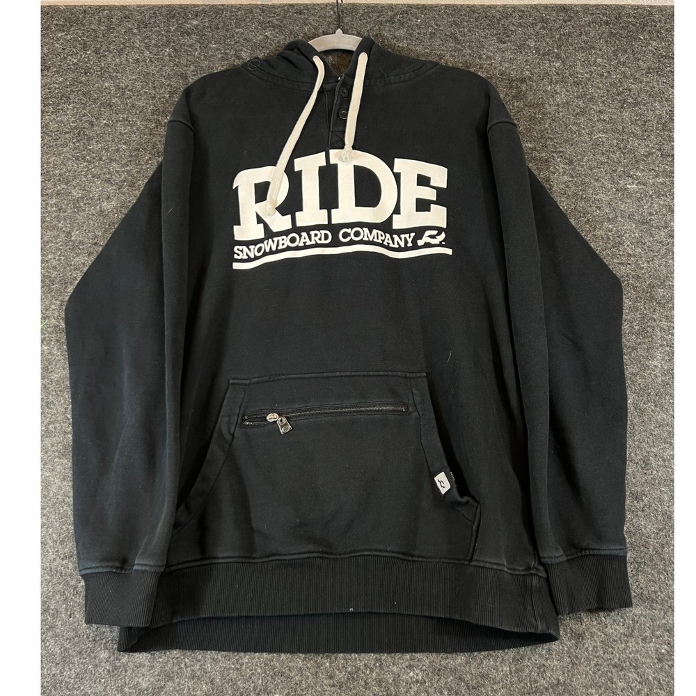 Ride Snowboard Company Hoodie Mens Medium Black Pullover Sweatshirt Skater Y2K